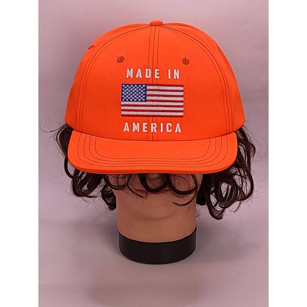Vintage Unionwear Made in America Orange Baseball Cap Hat USA Flag Casualwear